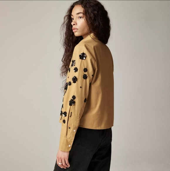 J Crew Sequin-embellished button-up shirt CF451 Size 12 Brown Black - Picture 2 of 11